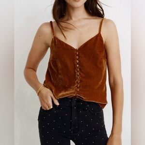 Madewell Velvet Crop Top Women Sz 2 Cami Blouse Golden Brown Soft Plush nwt 4